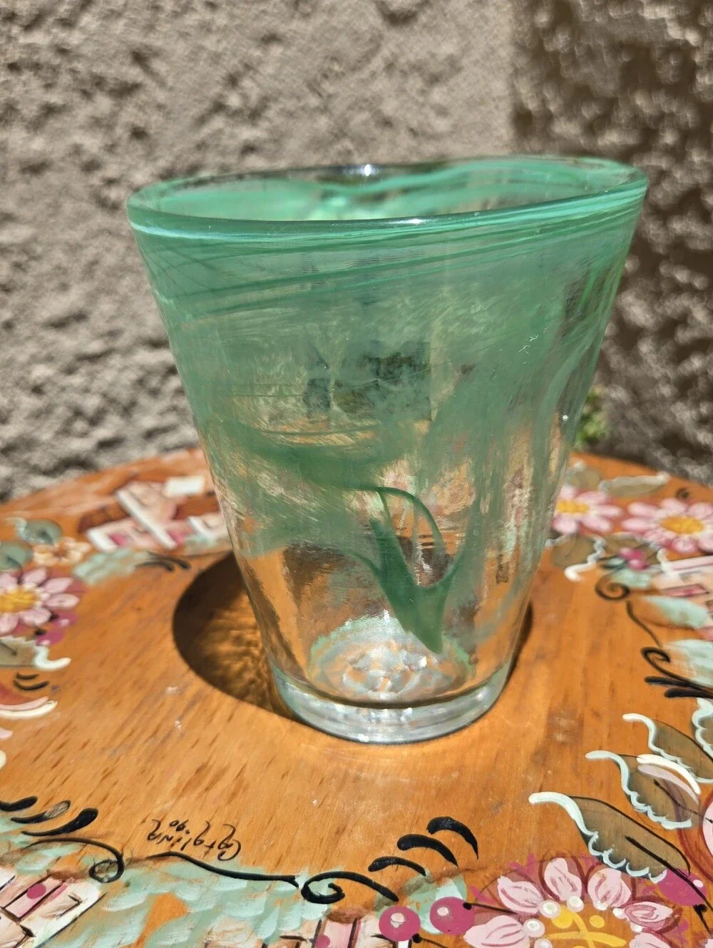 Kosta Boda Mine Green Swirl Tumbler Glass Ulrica Hydman-Vallien Sweden Art Glass